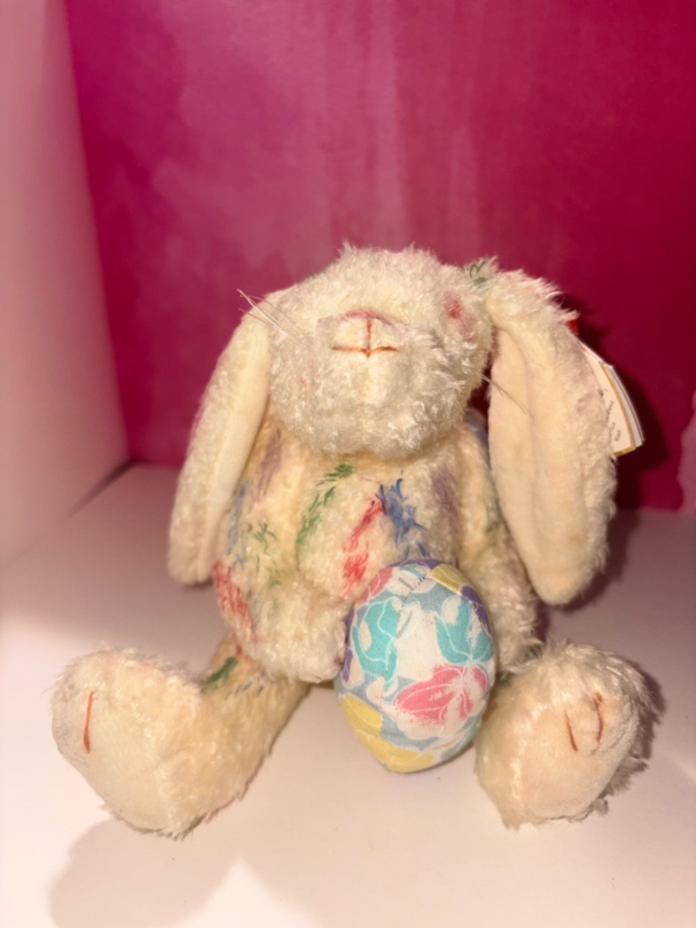 Ty Cream Plush Bunny with Pastel Floral Accents